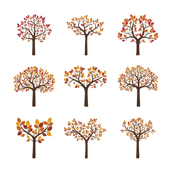 Conjunto de árboles vectoriales de otoño . — Archivo Imágenes Vectoriales