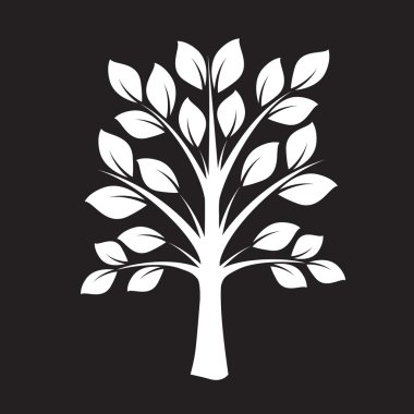 Beyaz ağaç ve büyük yapraklar. Vektör çizim.