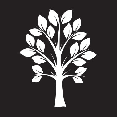 Beyaz ağaç ve büyük yapraklar. Vektör çizim.