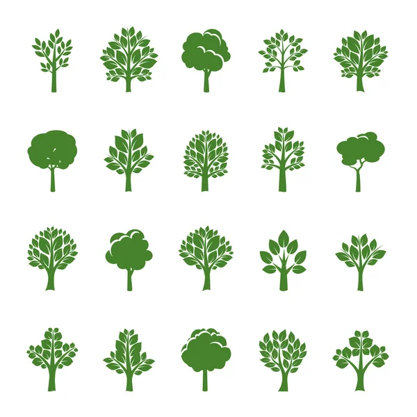 Набор зеленых деревьев и листьев. Векторная миграция . — стоковый вектор