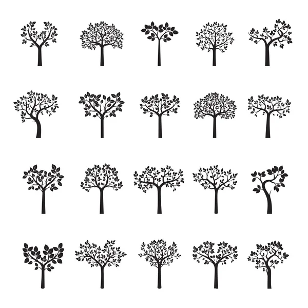 Set Arbres noirs et feuilles. Illustration vectorielle . — Image vectorielle