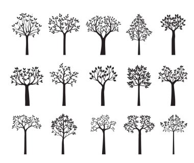 Ağaçlar ve Yapraklar 'ı geri çek. Vektör taslağı çizimi. EPS dosyası.