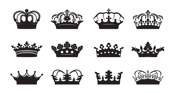 Set Vector King Crowns Icon White Background Vector Illustration Emblem — Stock Vector