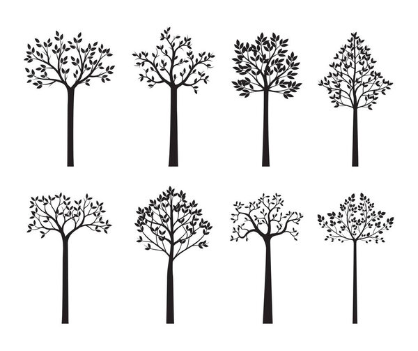 Set back Trees and Leaves. Vector outline Illustration. EPS file.