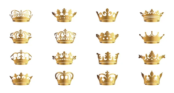 白い背景にベクトル黄金の王冠のセット ベクトルイラスト エンブレム アイコン ロイヤルシンボル — ストックベクタ