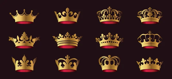 Set Vector Golden King Crowns White Background Vector Illustration Emblem — Stock Vector