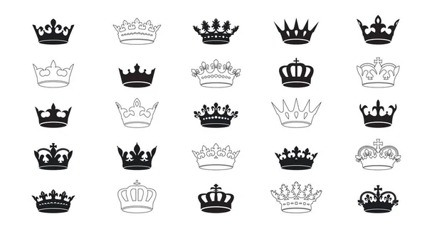 Set Vector King Crowns Icon White Background Vector Illustration Emblem — Stock Vector