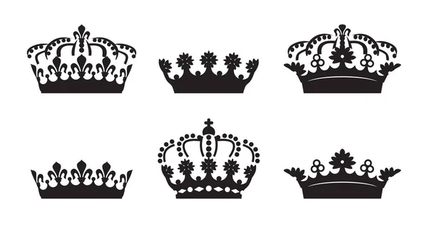 Набор Векторного Короля Короны Значок Белом Фоне Векторная Иллюстрация Эмблема — стоковый вектор
