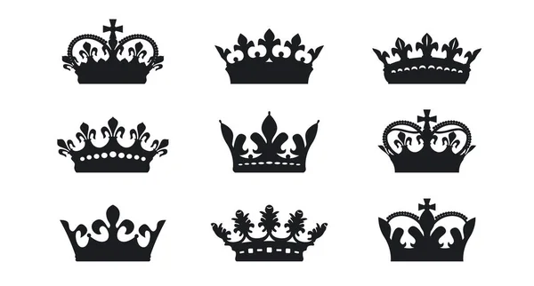 Schwarzer Vektor König Krönt Symbol Auf Weißem Hintergrund Vektorillustration Emblem — Stockvektor