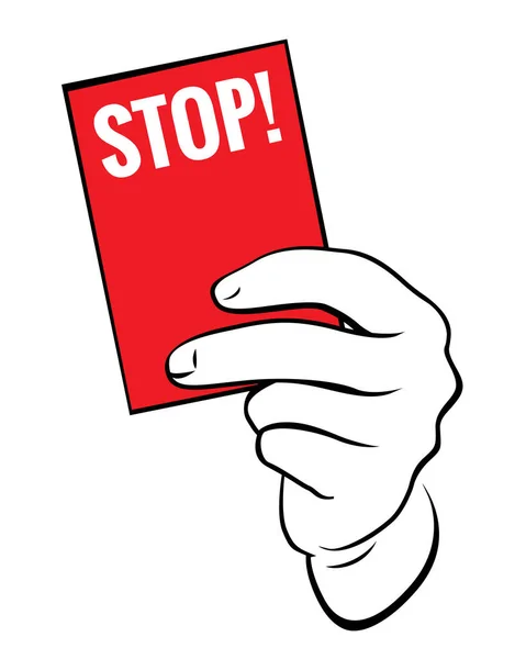 Mano Con Cartellino Rosso Stop Illustrazione Vettoriale Icona — Vettoriale Stock