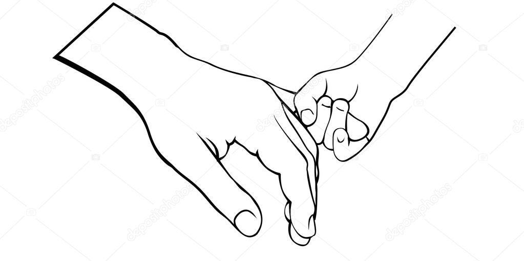 Adult and Child hand on white background. Vector Illustration and icon. 