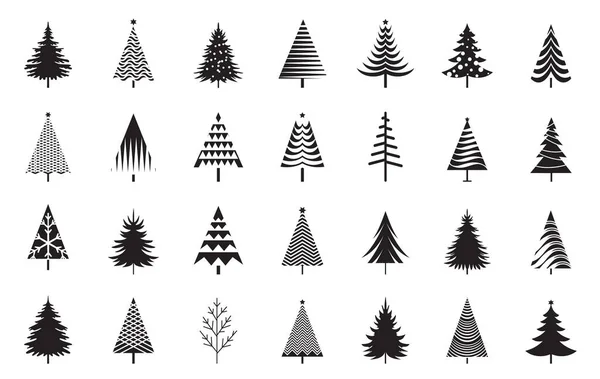Eine Reihe Schwarzer Weihnachtsbäume Designelemente Der Wintersaison Und Einfach Piktogrammkollektion — Stockvektor