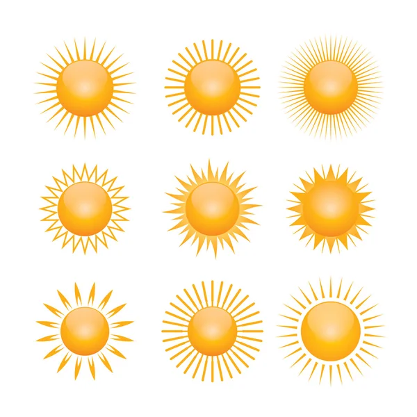 Conjunto de símbolos amarelos do sol — Fotografia de Stock