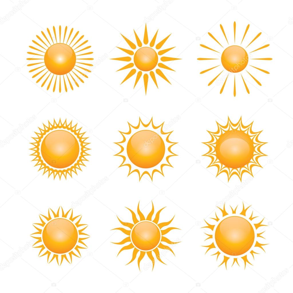Set of yellow symbols of sun