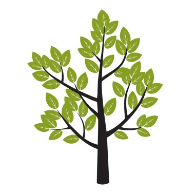 Ağaç ve yeşil yapraklar. Vektör çizim.