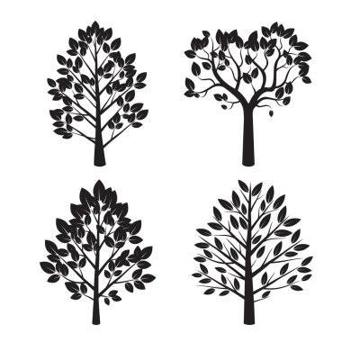 Siyah ağaçlar kümesi. Vektör çizim.