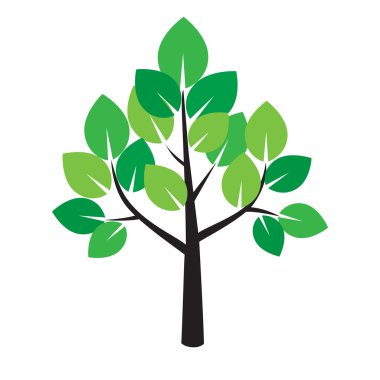 Ağaç ve yeşil yapraklar. Vektör çizim.