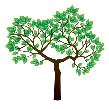 Ağaç ve yeşil yapraklar. Vektör çizim.