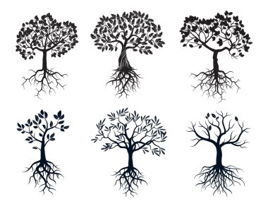 Set of Black Trees and Roots clipart