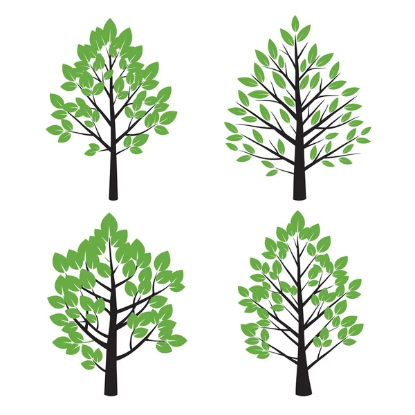 Ensemble d'arbres et feuilles vertes. Illustration vectorielle . — Image vectorielle
