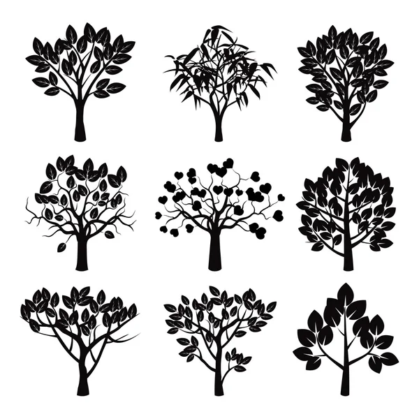 Ensemble de plantes et d'arbres vecteurs noirs — Image vectorielle