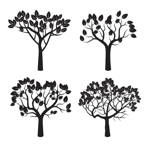 Zestaw czarnych drzew. Ilustracja wektorowa. — Wektor stockowy