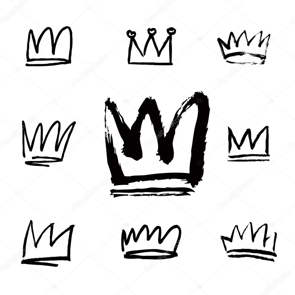 Set of white hand drawn crowns