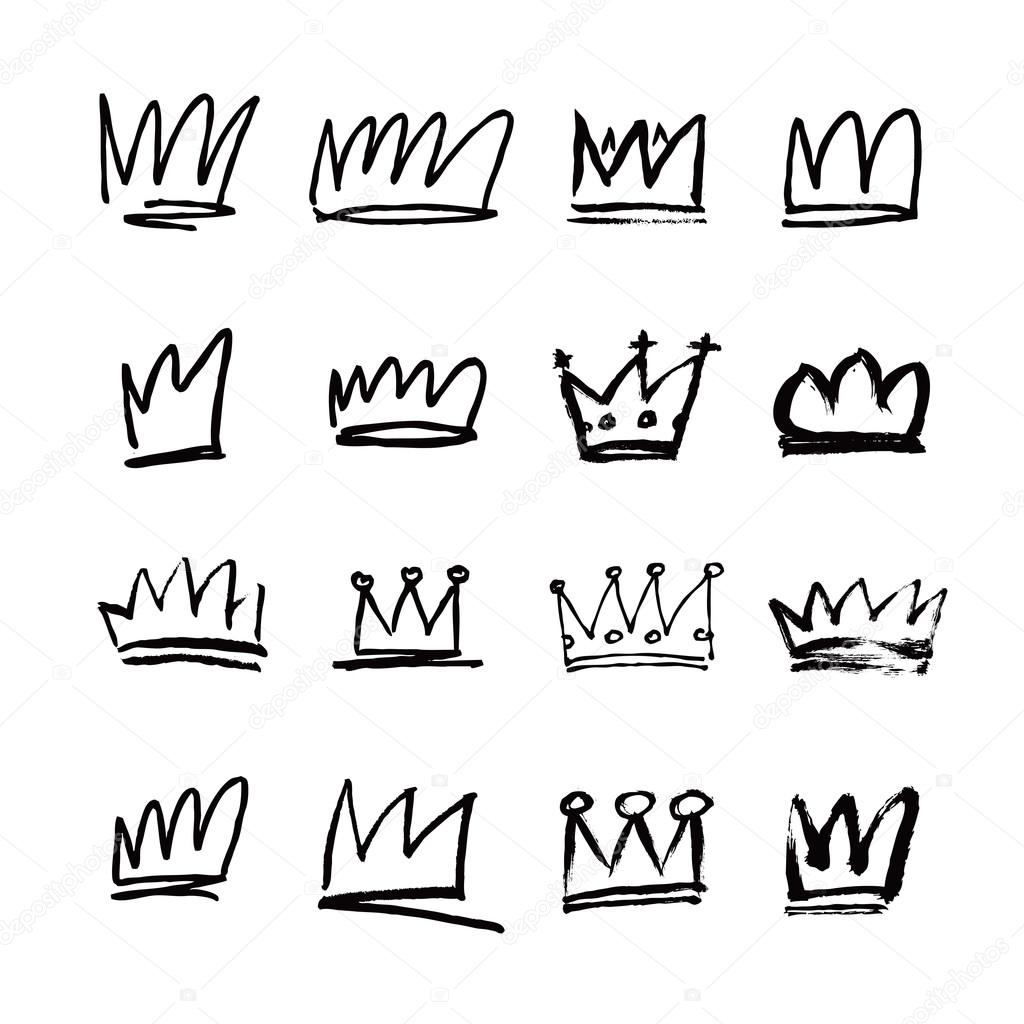 Set of white hand drawn crowns