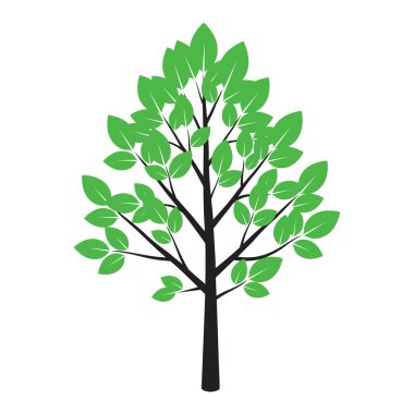 Ağaç ve yeşil yapraklar. Vektör çizim.