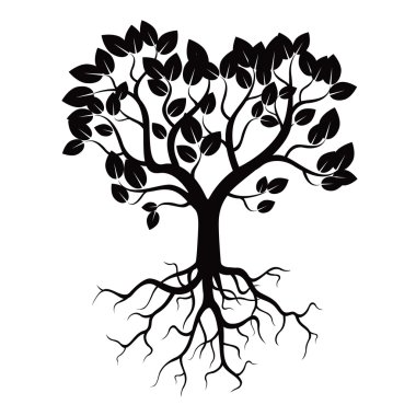 Siyah ağaç ve Roots.Vector illüstrasyon.