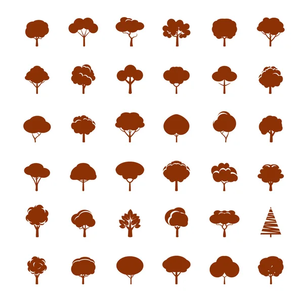 Collectie van bruin bomen. Vector iconen. — Stockvector