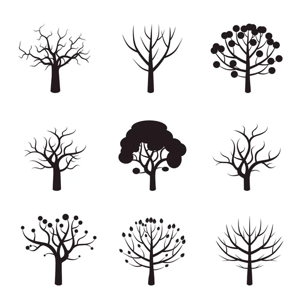 Набор значков чёрного векторного дерева — стоковый вектор