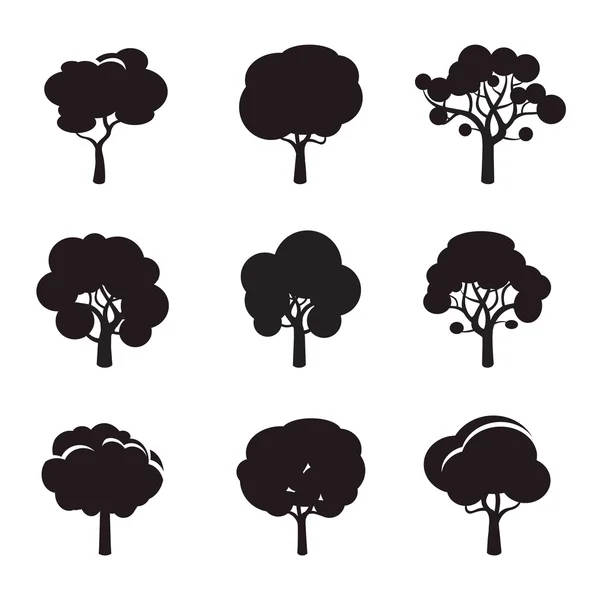 Ensemble d'icône d'arbre vectoriel noir — Image vectorielle