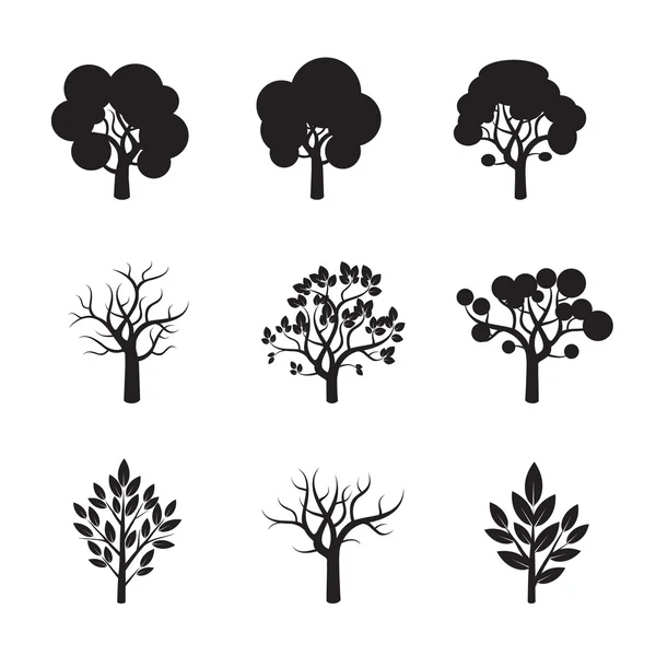 Ensemble d'icône d'arbre vectoriel noir — Image vectorielle