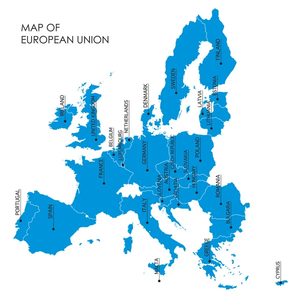 Mappa blu delle frontiere dell'Unione europea — Vettoriale Stock