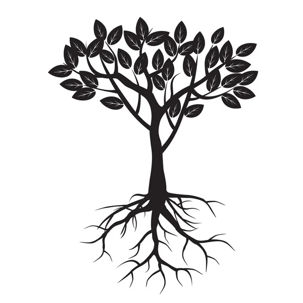 Black Tree and Roots. Vector Illustration. — Stock Vector