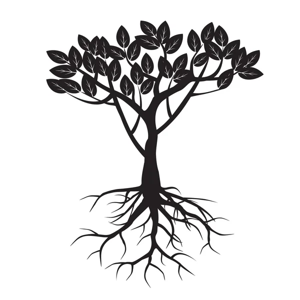 Μαύρο δέντρο και οι ρίζες. Vector εικονογράφηση. — Διανυσματικό Αρχείο