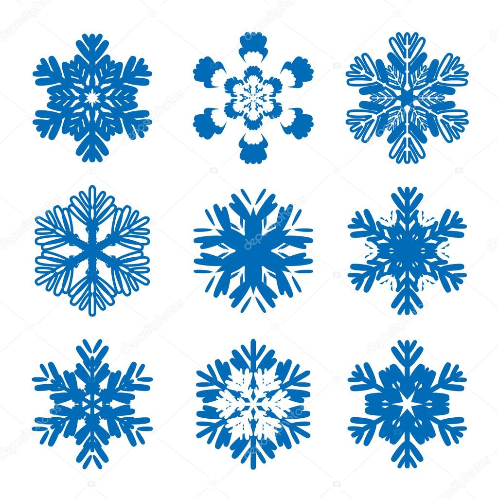 Set of blue vector snowflakes