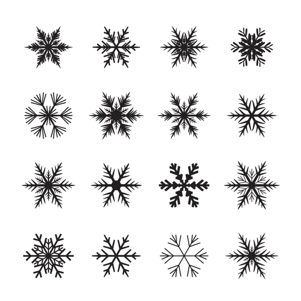 Ensemble de flocons de neige noirs — Image vectorielle