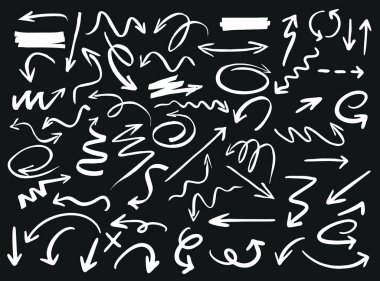 Beyaz çizim okları. Vektör Resimleri, arkaplan ve soyut elementler.