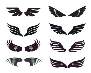 Siyah çizgili melek kanatları ikonu. Dosya, logo, dövme veya herhangi bir yere uygulanabilecek ek grafik elementler için değiştirilebilen bir vektördür..