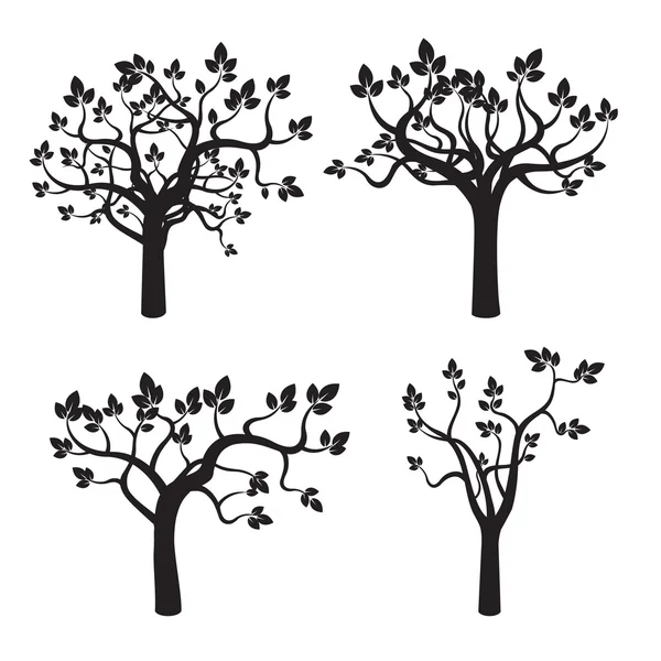 Set of Black Trees and Roots. Vector Illustration. — Stock Vector