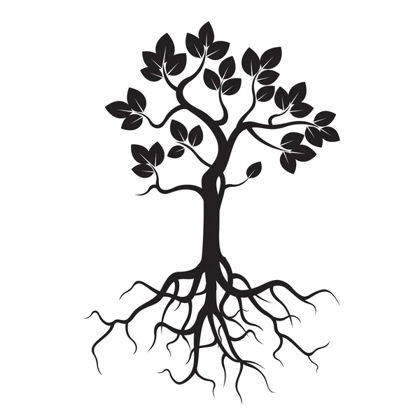 Árbol negro y raíces. Ilustración vectorial . — Vector de stock