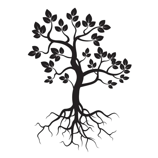 Árbol negro y raíces. Ilustración vectorial . — Vector de stock