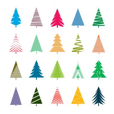 Renk Geomatric Noel ağacı kümesi. Vektör çizimler.