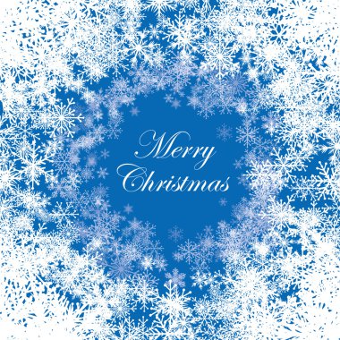 Arka plan, beyaz kar taneleri ve neşeli Noel. 