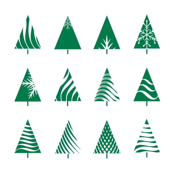 Набор зеленой геометрической елки. Векторные ограничения . — стоковый вектор