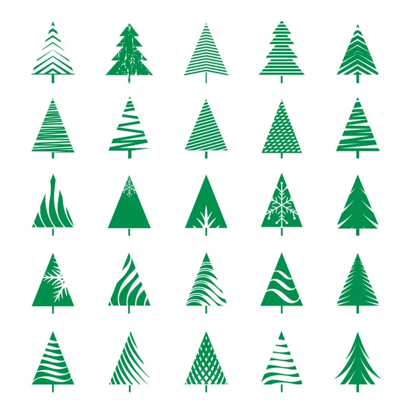 Set von grünen geometrischen Weihnachtsbaum. Vektorillustrationen. — Stockvektor