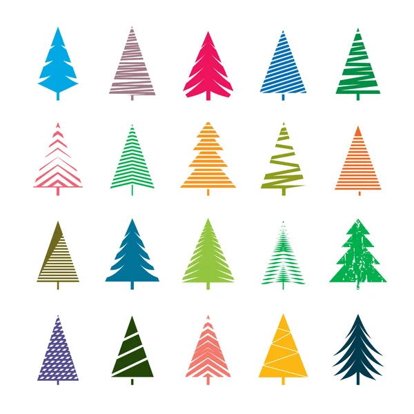 Set of Color Geomatric Christmas Tree. Vector Illustrations. — Stock Vector