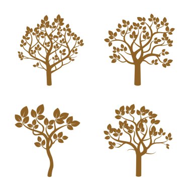 Altın ağaçlar kümesi. Vektör çizim.
